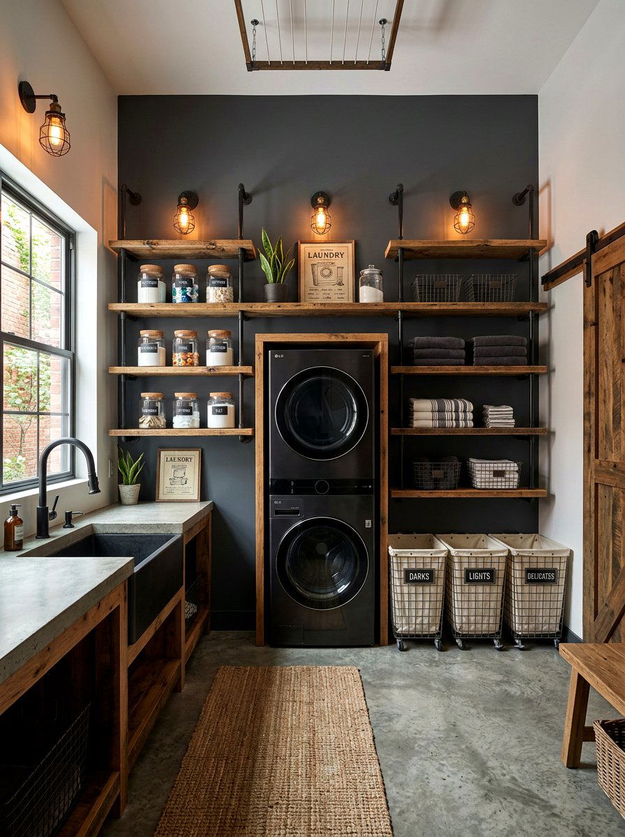 Industrial Pipe Shelving - 30 laundry room shelf ideas