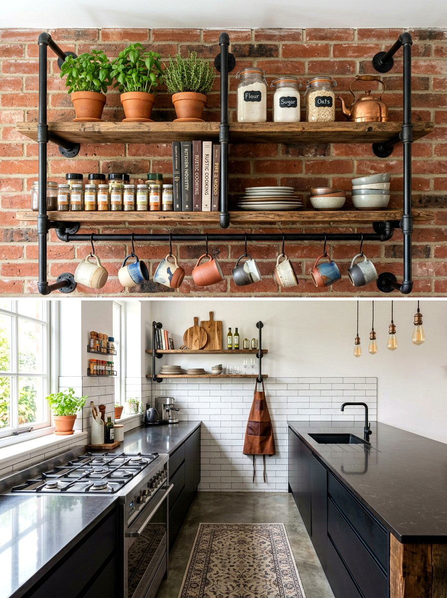 Industrial Pipe Shelving Kitchen - 30 tiny house kitchen ideas