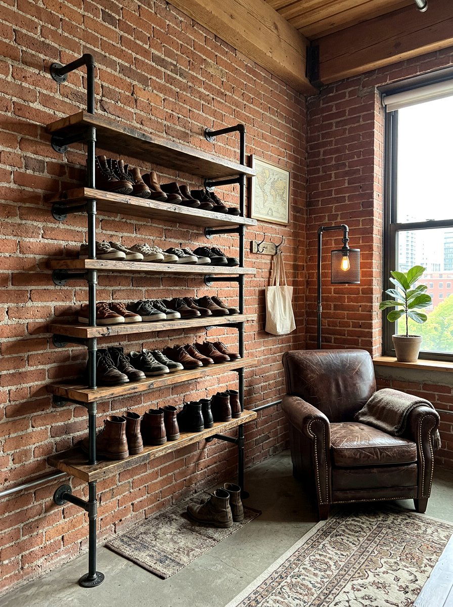 Industrial Pipe Shoe Rack - 30 apartment shoe wall ideas