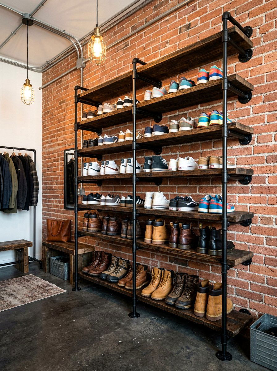 Industrial Pipe Shoe Rack - 30 shoe closet ideas