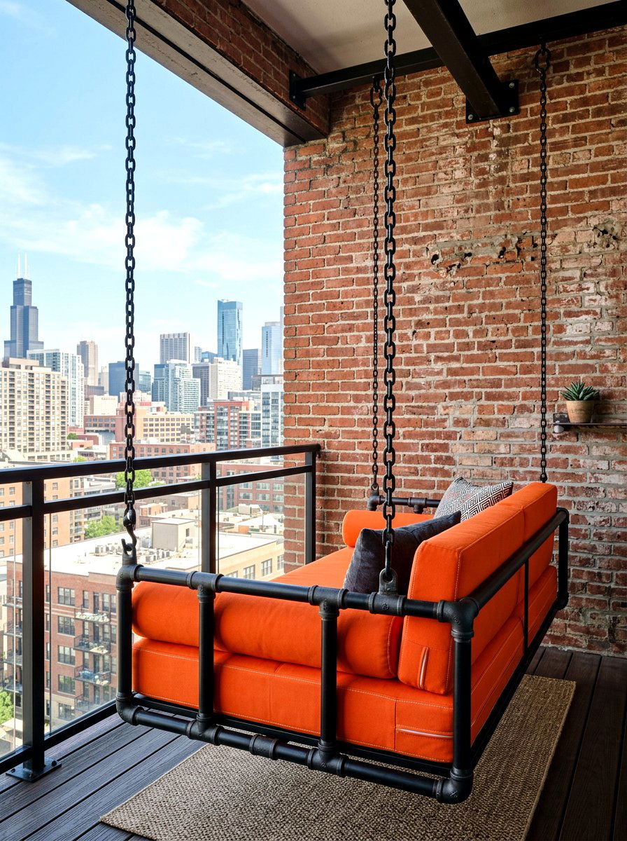 Industrial Pipe Swing Bed - 30 porch daybed swing ideas