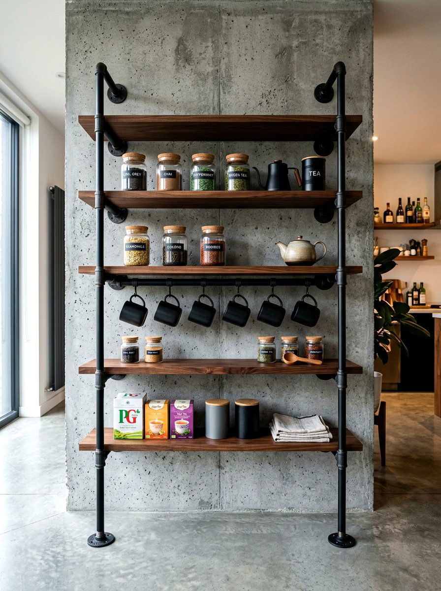 Industrial Pipe Tea Rack - 30 tea nook ideas
