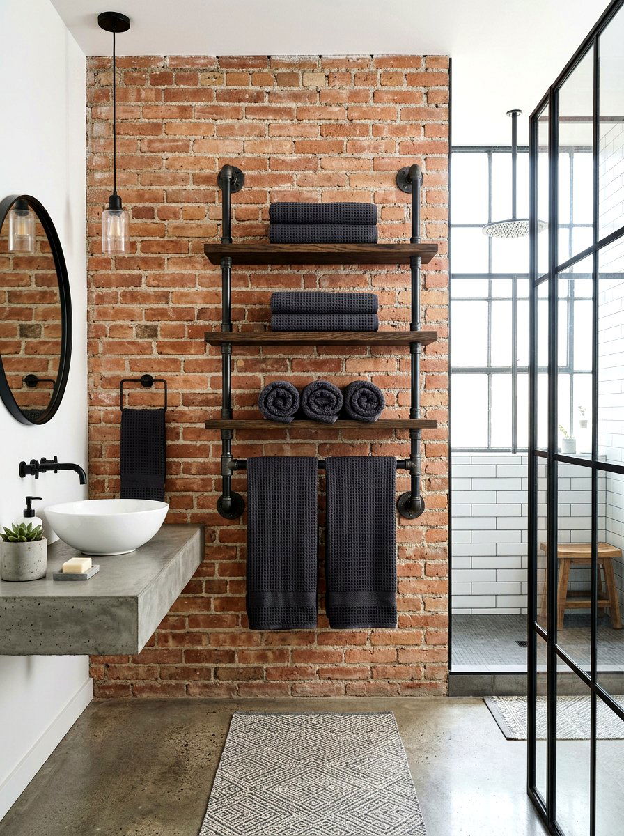 Industrial Pipe Towel Rack - 30 bathroom linen shelf ideas