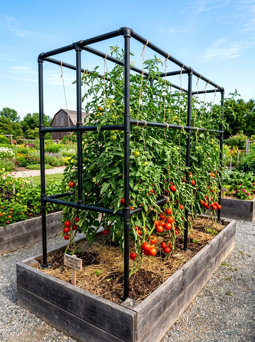 Industrial Pipe Trellis - 30 vertical vegetable garden ideas
