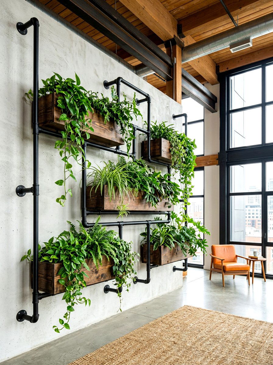 Industrial Pipe Wall Garden - 30 hanging wall garden ideas