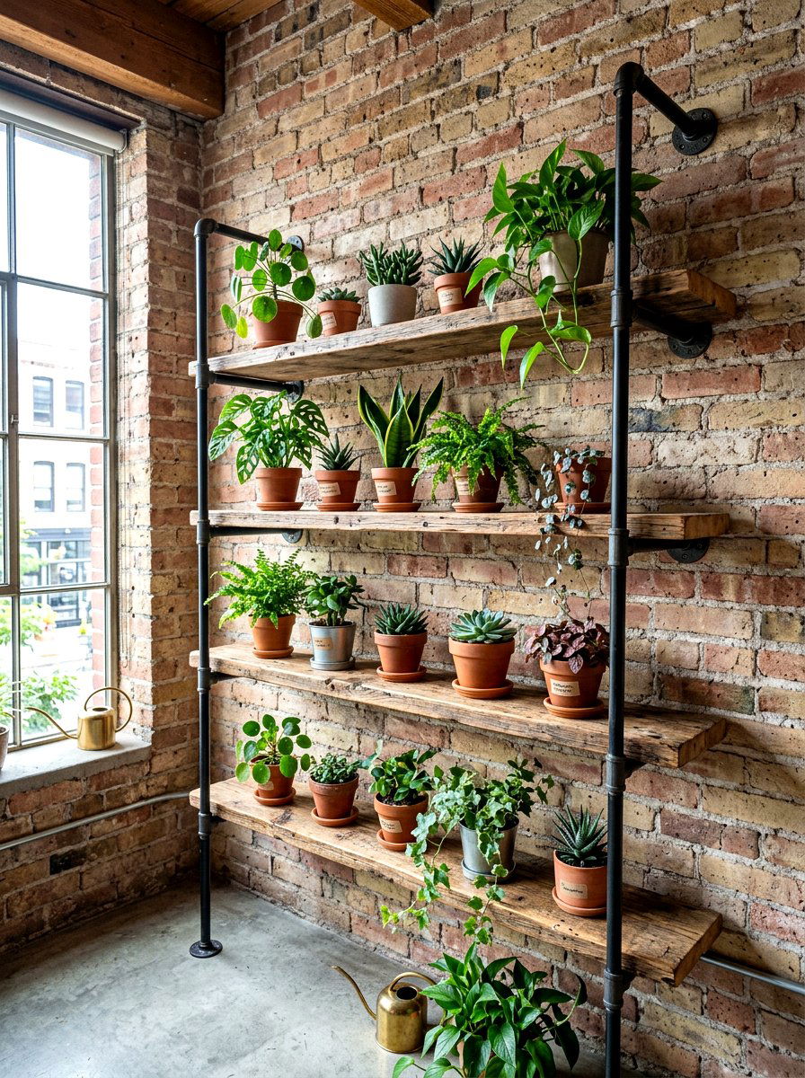 Industrial Pipe Wall Plant Shelf - 30 small planter ideas