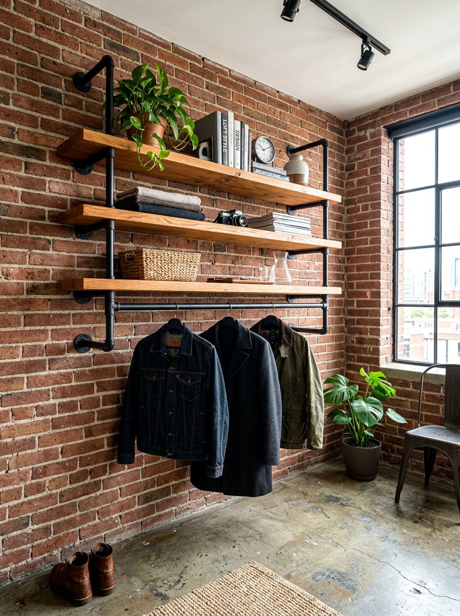 Industrial Pipe Wall Shelf - 30 open mudroom shelving ideas