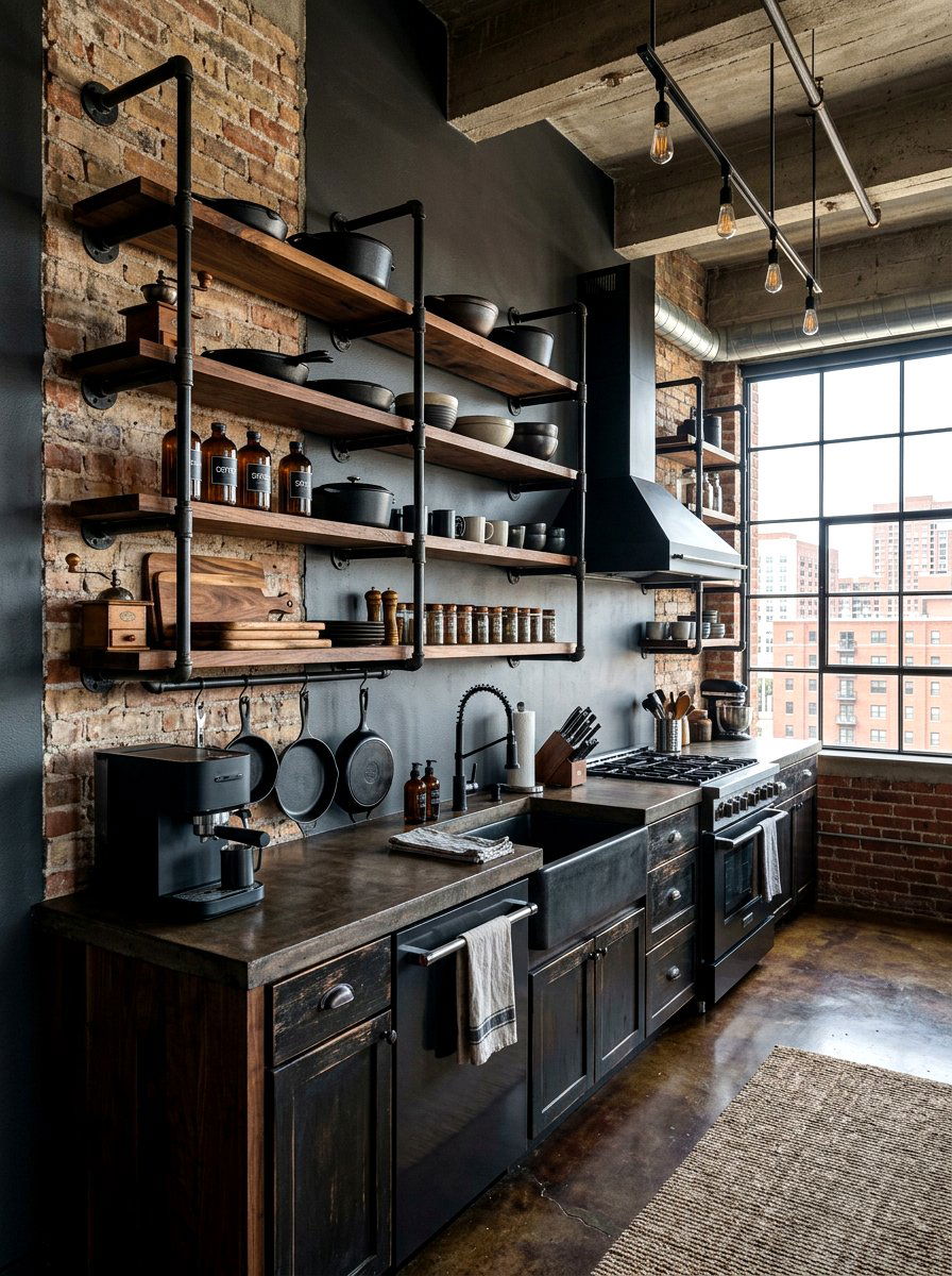 Industrial Pipe Wall Shelves - 30 vintage kitchen shelf ideas