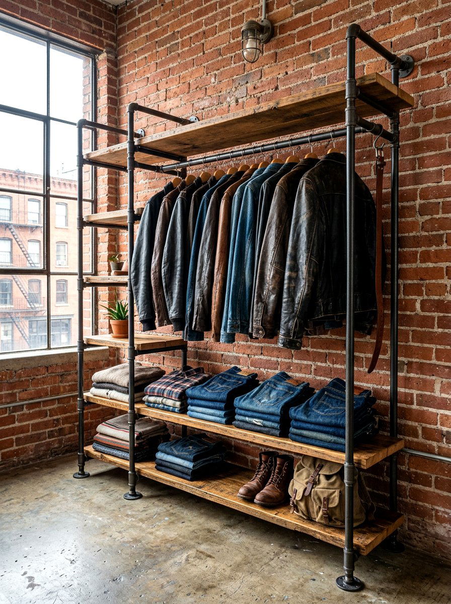 Industrial Pipe Wardrobe - 30 open closet aesthetic ideas