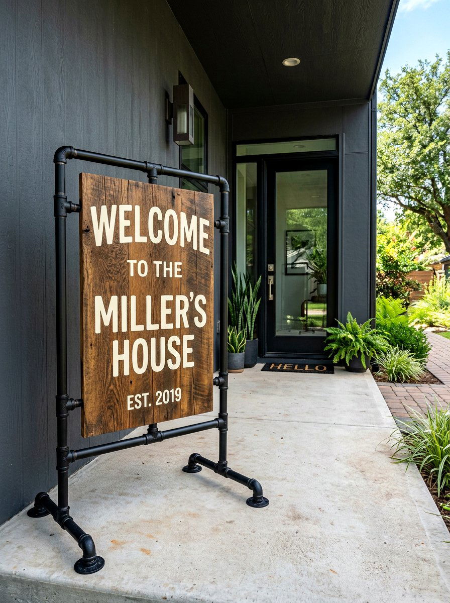 Industrial Pipe Welcome Sign - 30 porch welcome sign ideas