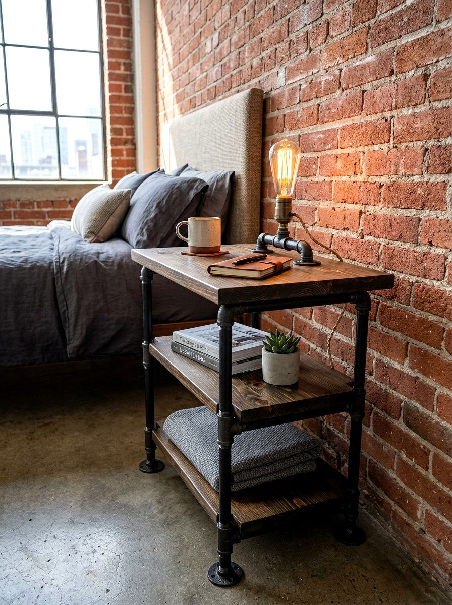 Industrial Pipe Wood Nightstand - 30 wall mounted nightstand ideas