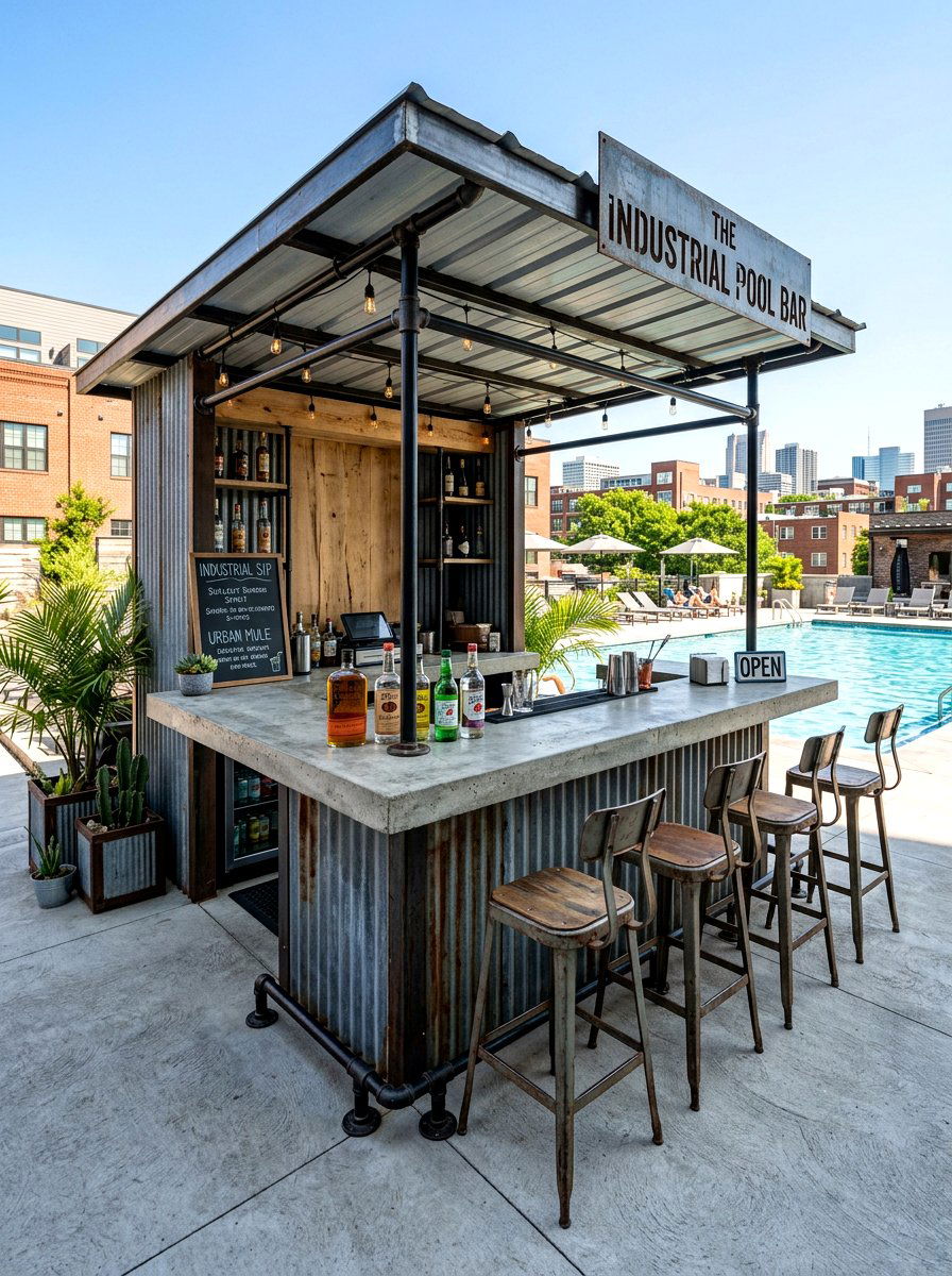 Industrial Pool Bar - 30 poolside bar ideas