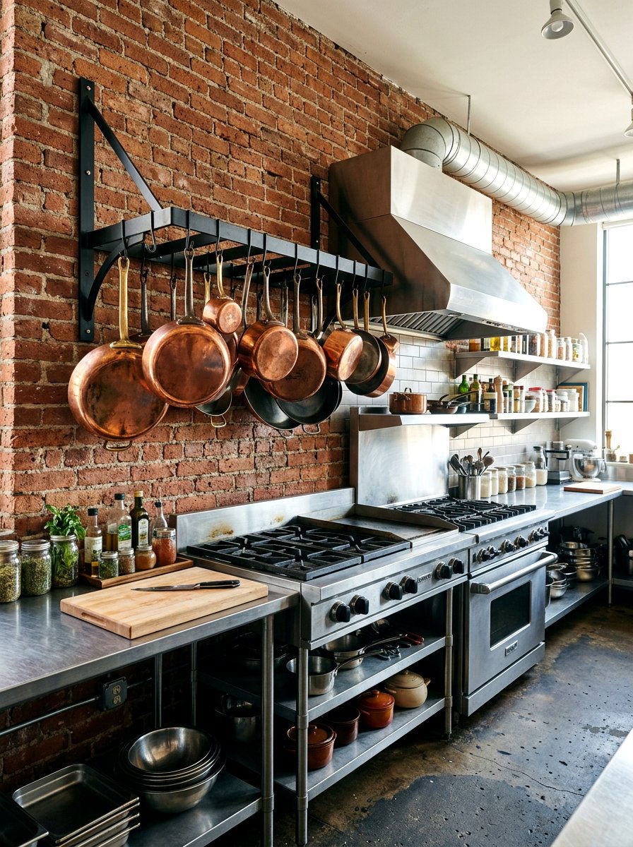 Industrial Pot Rack - 30 kitchen wall decor ideas