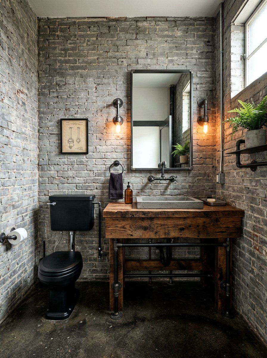 Industrial Powder Room - 30 tiny powder bath ideas