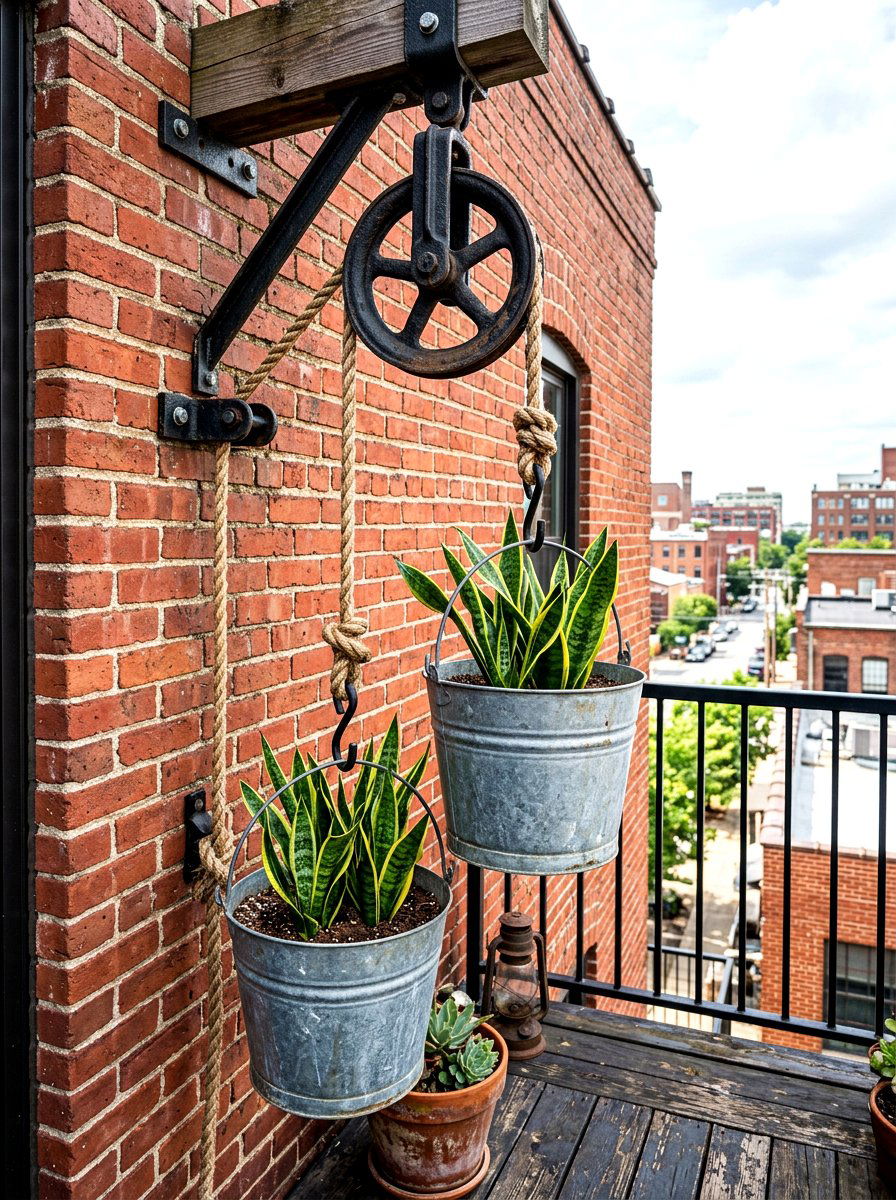 Industrial Pulley Porch Planter - 30 porch ceiling planter ideas
