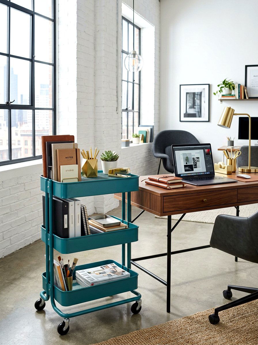 Industrial Rolling Carts - 30 home office storage ideas