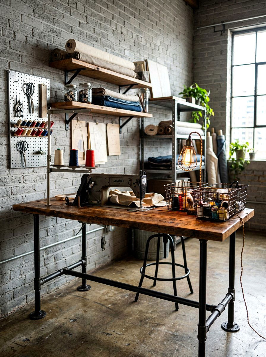 Industrial Sewing Nook - 30 sewing nook ideas