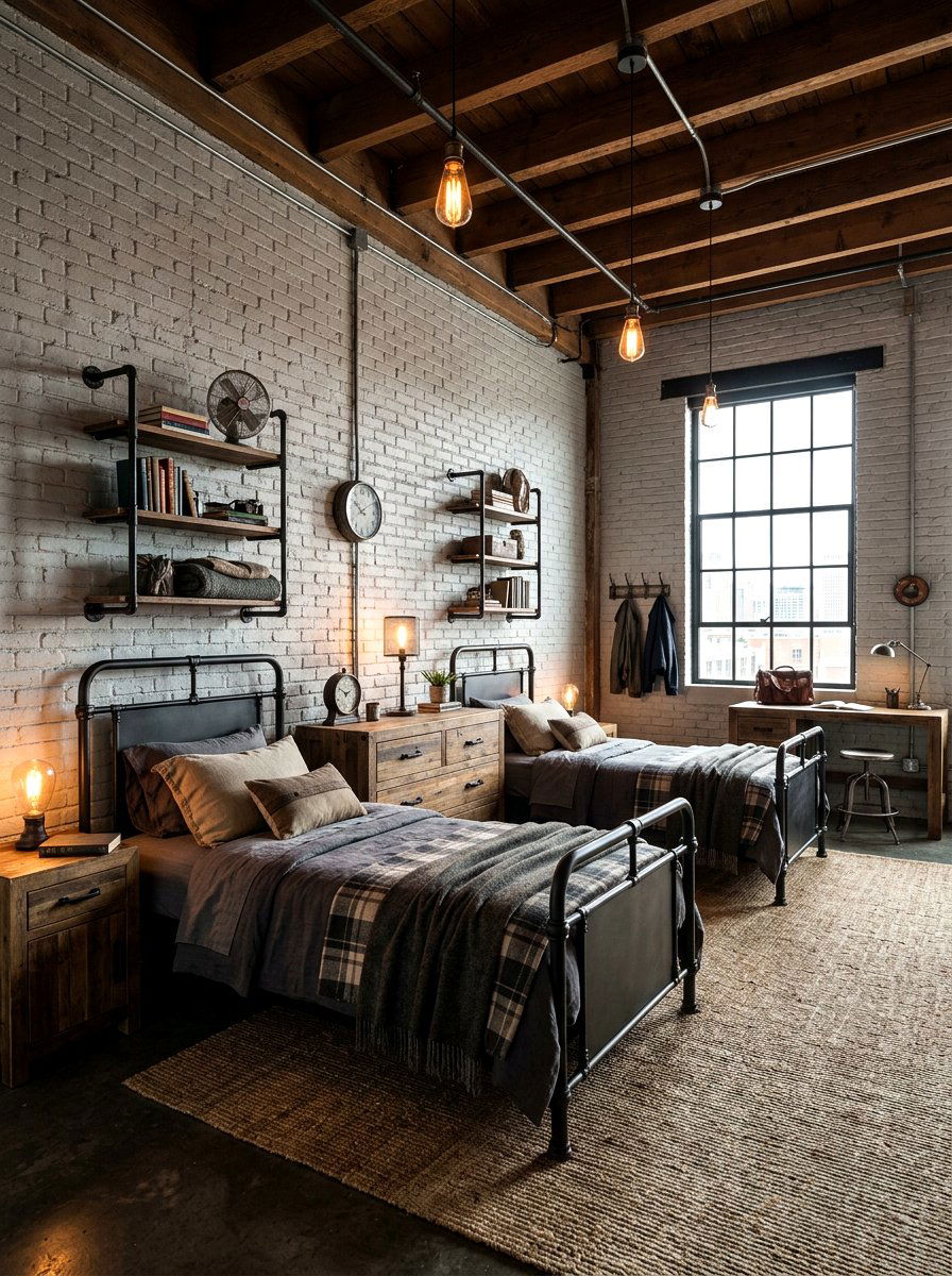 Industrial Shared Bedroom - 30 boys shared bedroom ideas