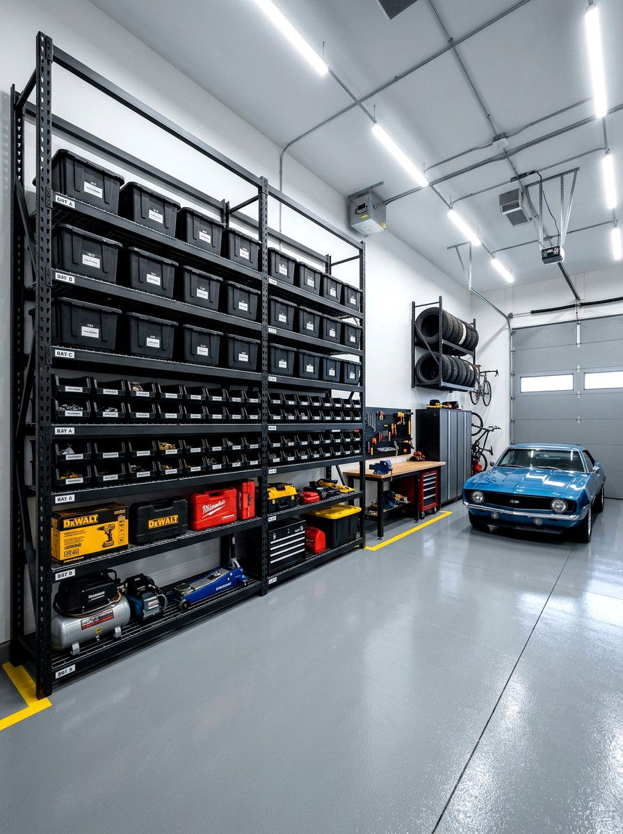 Industrial Shelving Unit - 30 clean garage aesthetic ideas
