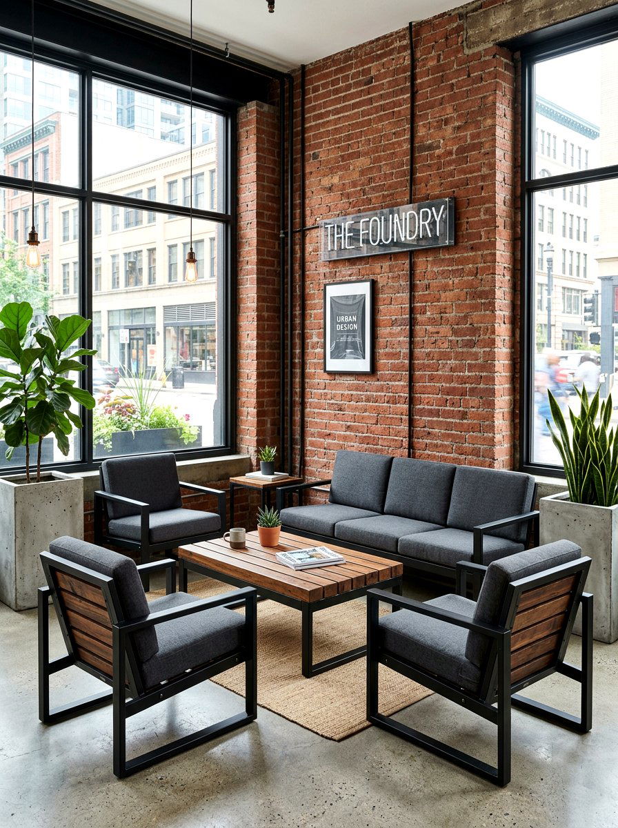 Industrial Steel And Wood Lounge - 30 warm wood patio lounge ideas