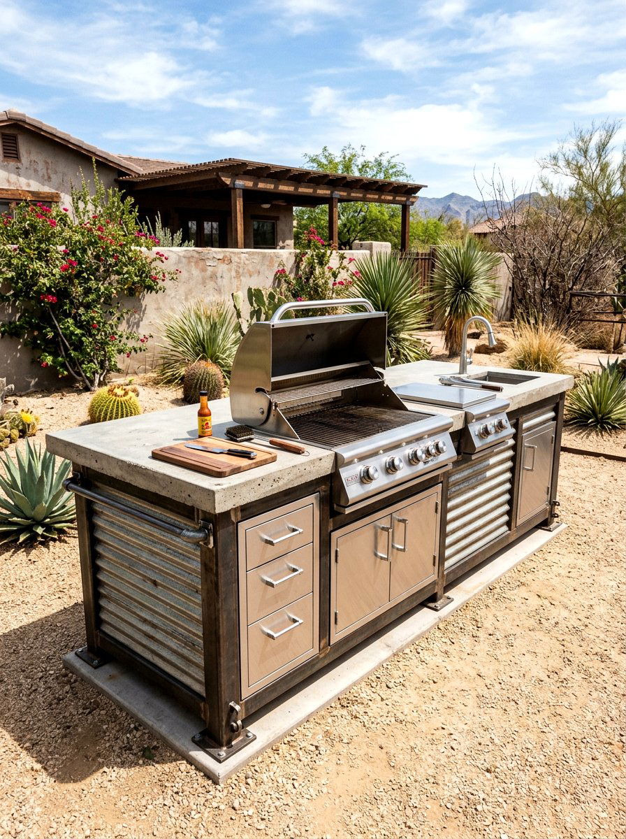Industrial Steel BBQ Island - 30 grill island ideas