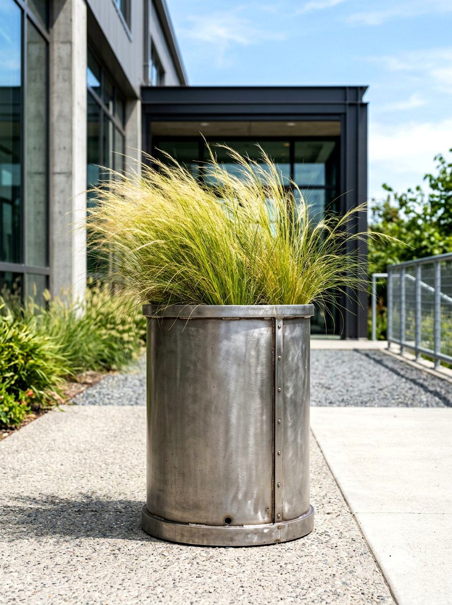 Industrial Steel Column Bucket - 30 porch column planter ideas
