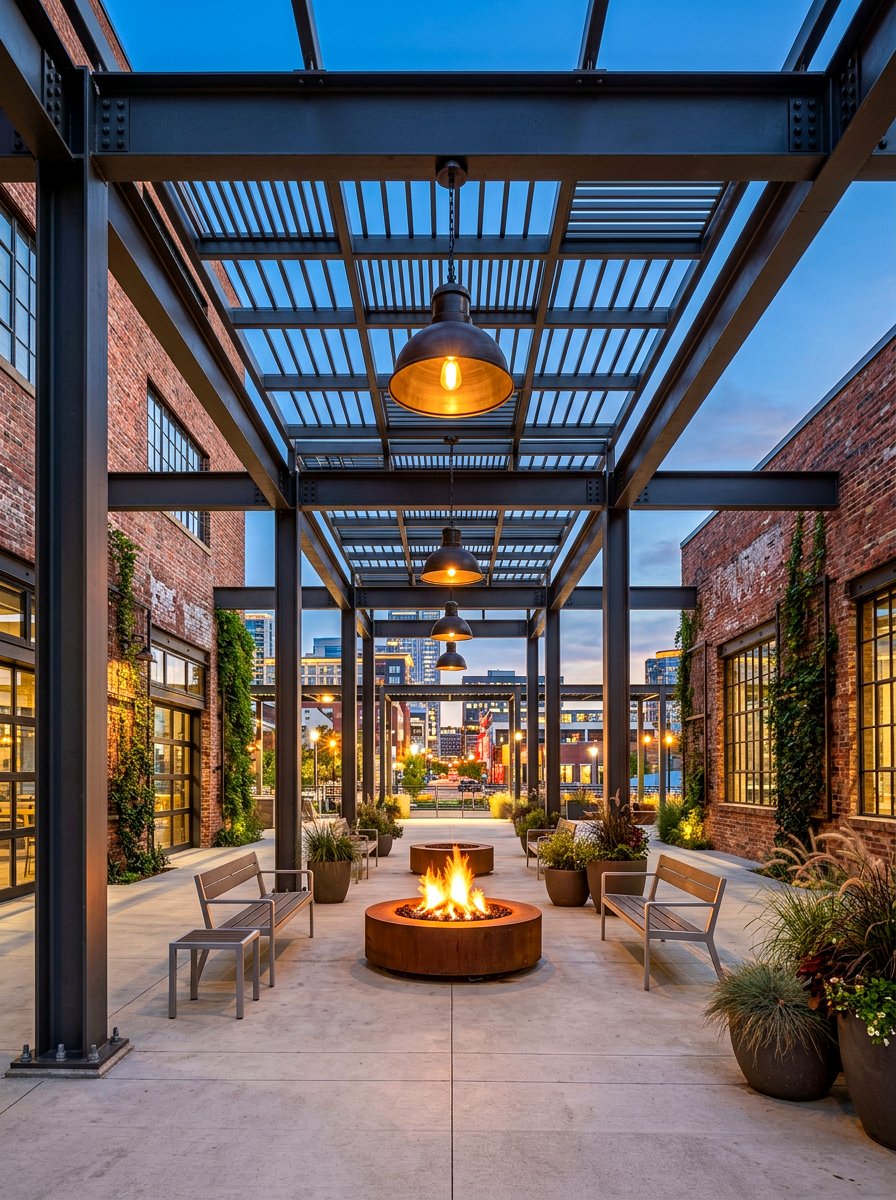 Industrial Steel Courtyard Pergola - 30 courtyard pergola ideas