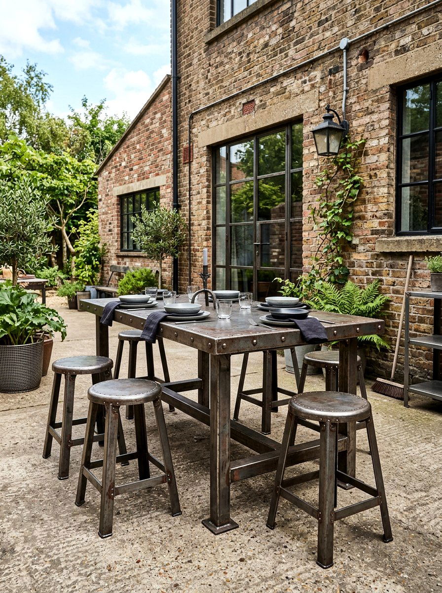 Industrial Steel Dining Set - 30 garden dinner table ideas