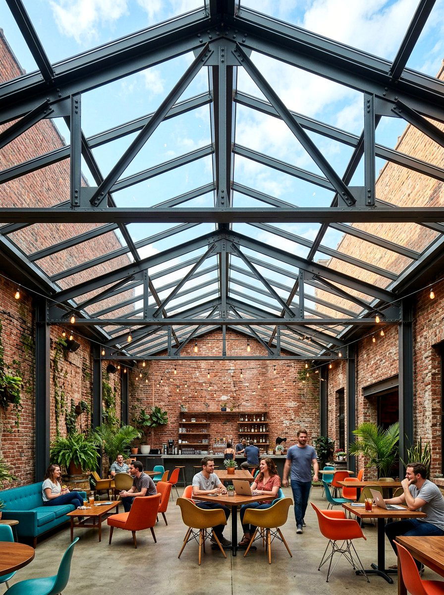 Industrial Steel Frame Glass Roof - 30 transparent patio roof ideas