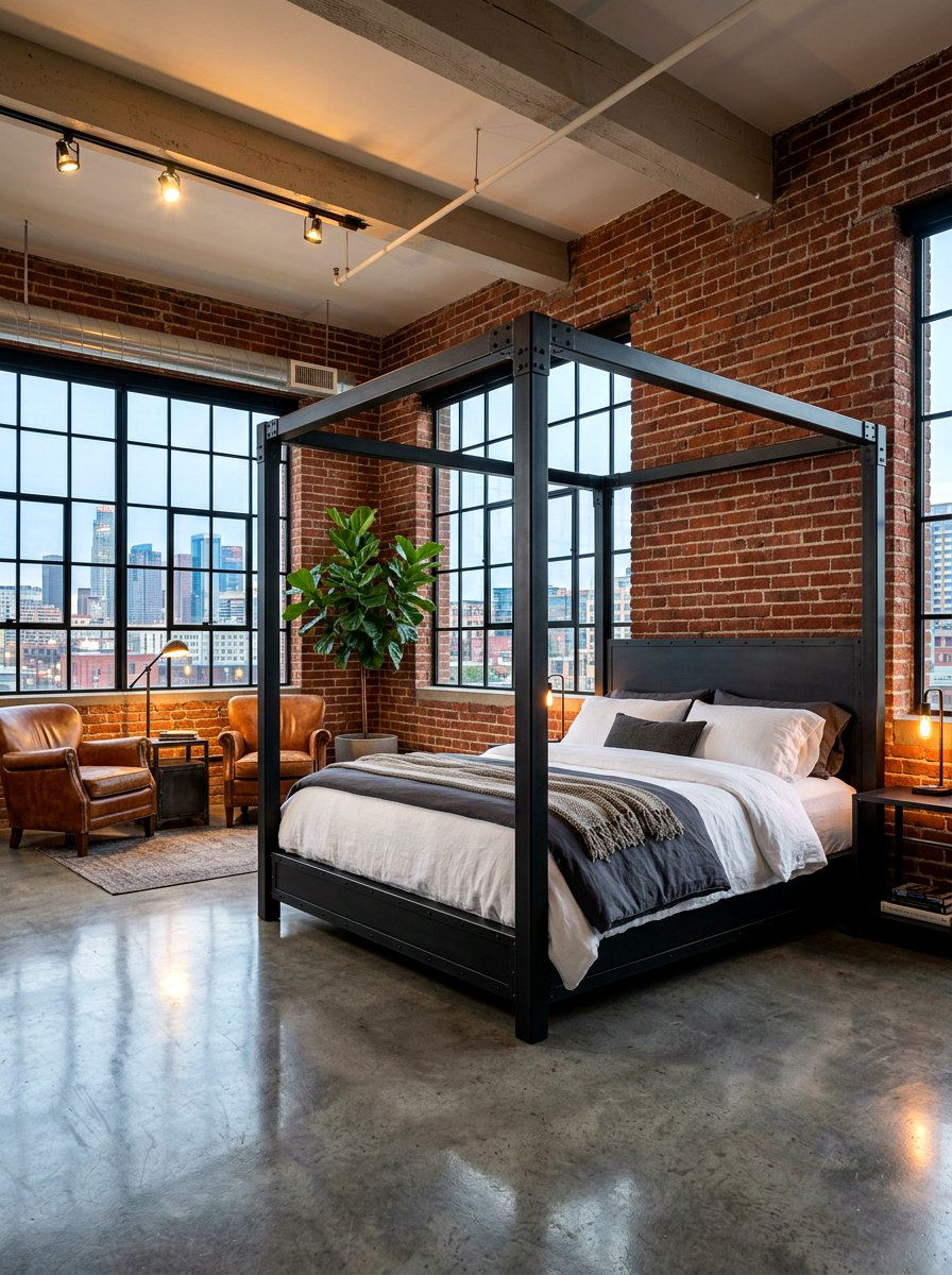 Industrial Steel Frame Poster Bed - 30 four poster bed ideas