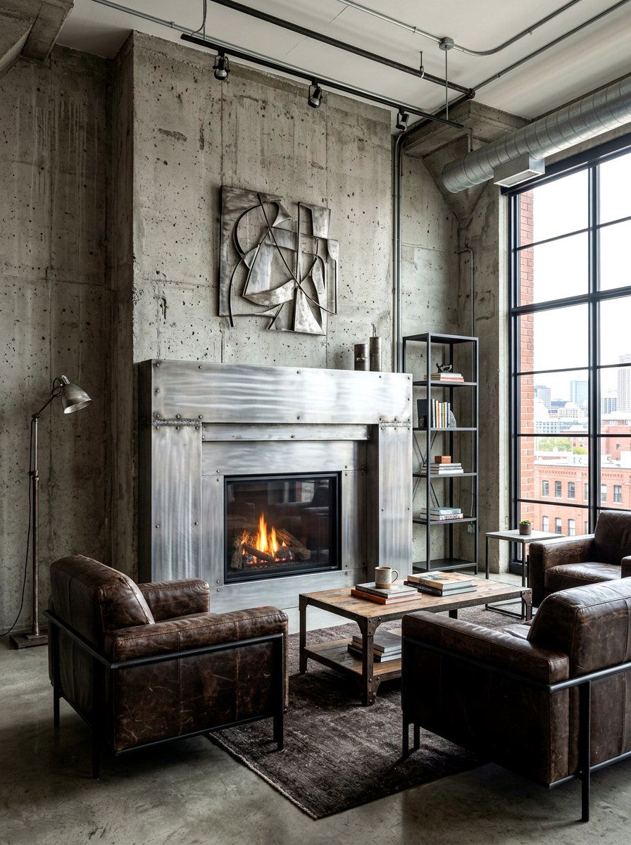Industrial Steel Mantel - 30 fireplace mantel ideas