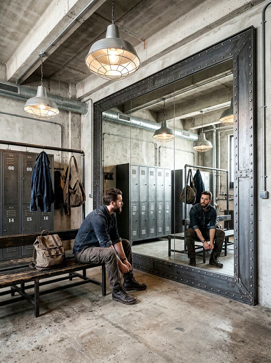 Industrial Steel Mirror Wall - 30 dressing room mirror wall ideas