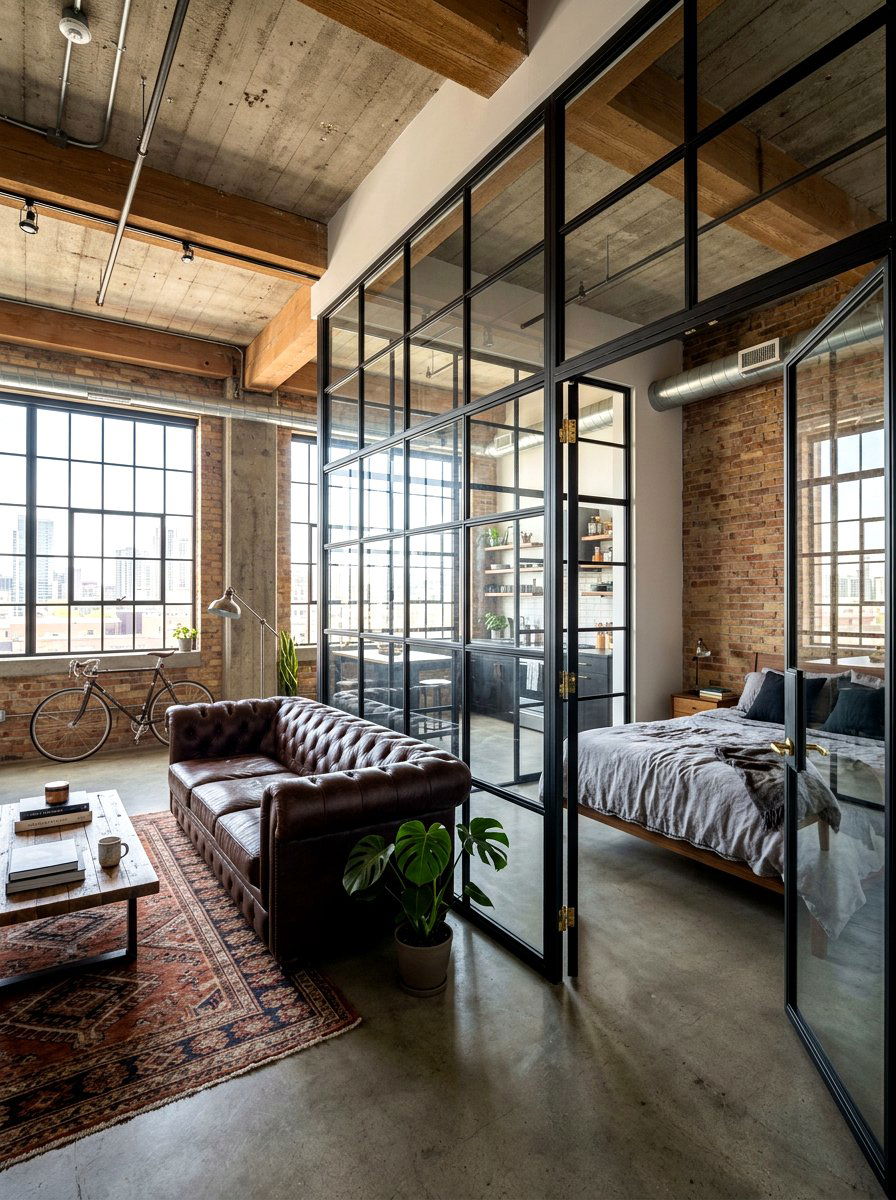 Industrial Steel Partition - 30 studio apartment divider ideas