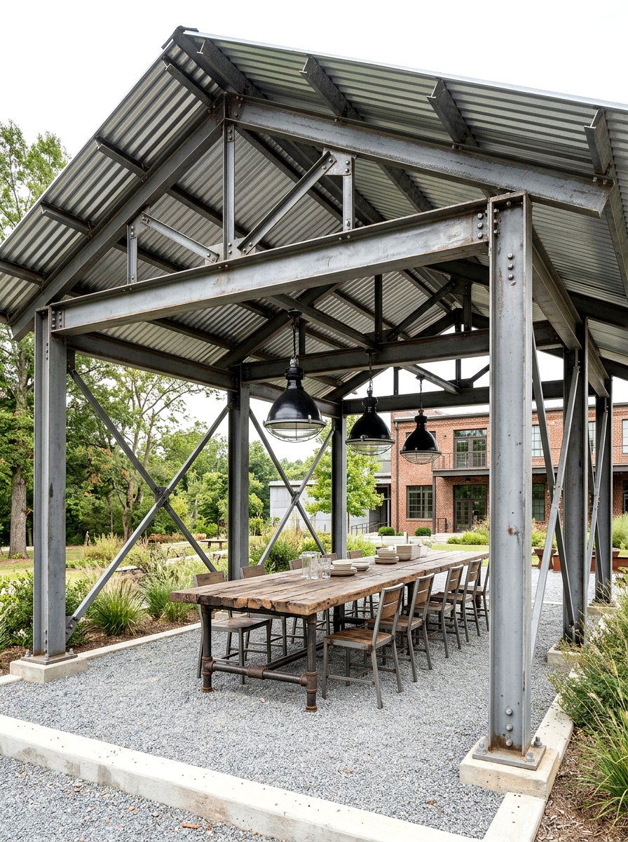 Industrial Steel Pavilion - 30 backyard pavilion ideas