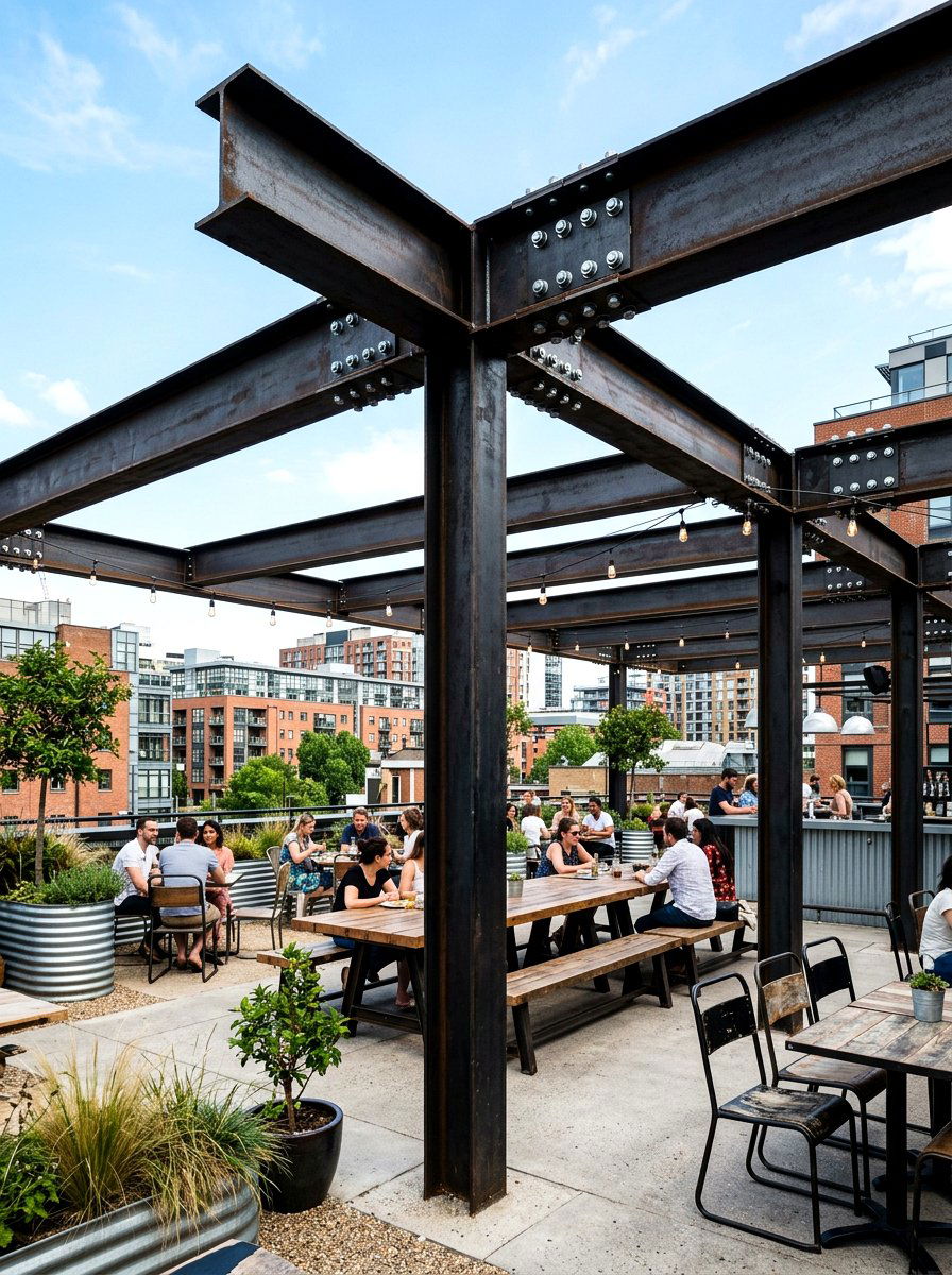 Industrial Steel Pergola - 30 garden pergola ideas