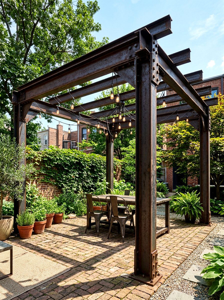 Industrial Steel Pergola - 30 metal pergola ideas