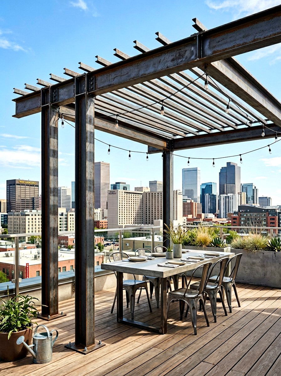 Industrial Steel Pergola - 30 deck pergola ideas