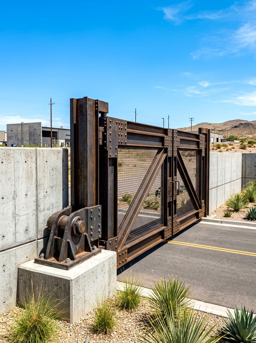 Industrial Steel Pivot Gate - 30 driveway gate ideas