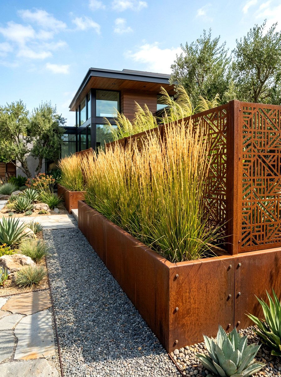 Industrial Steel Planter - 30 privacy wall planter ideas