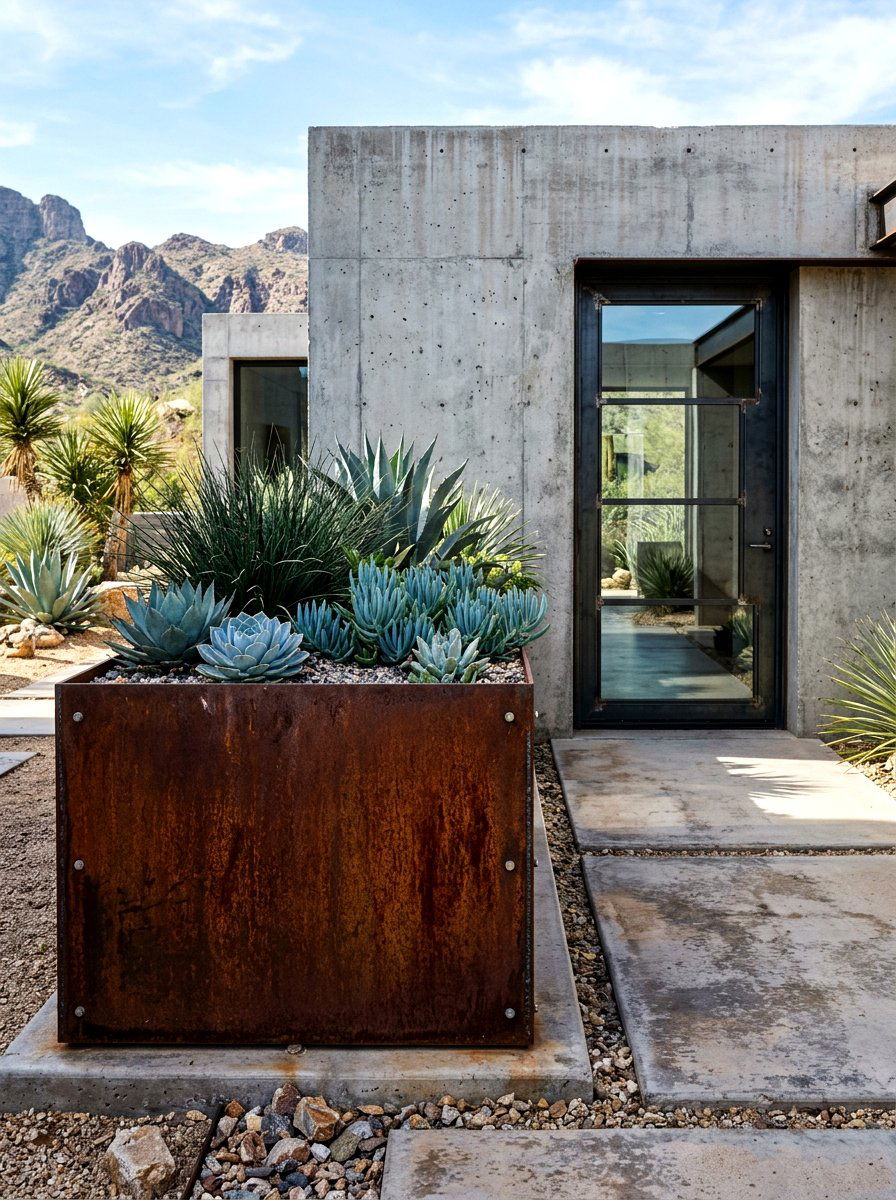 Industrial Steel Planter - 30 tall front door planter ideas