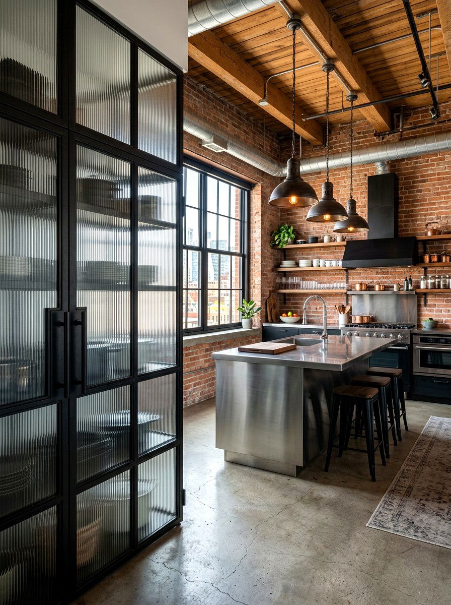 Industrial Steel Reeded Glass Pantry - 30 reeded glass pantry ideas