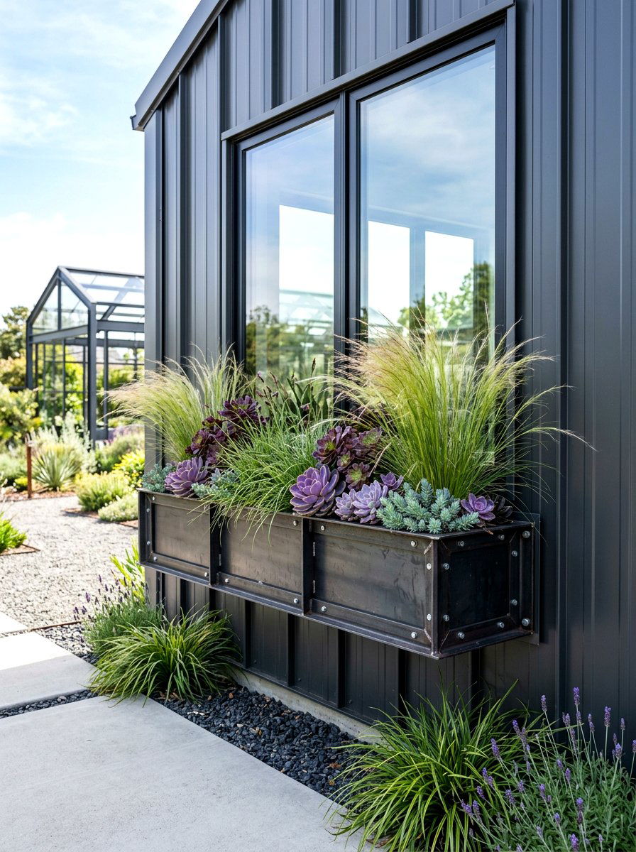 Industrial Steel Window Box - 30 shed flower box ideas