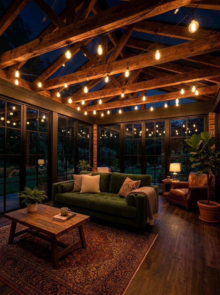 Industrial String Lights - 30 sunroom lighting ideas