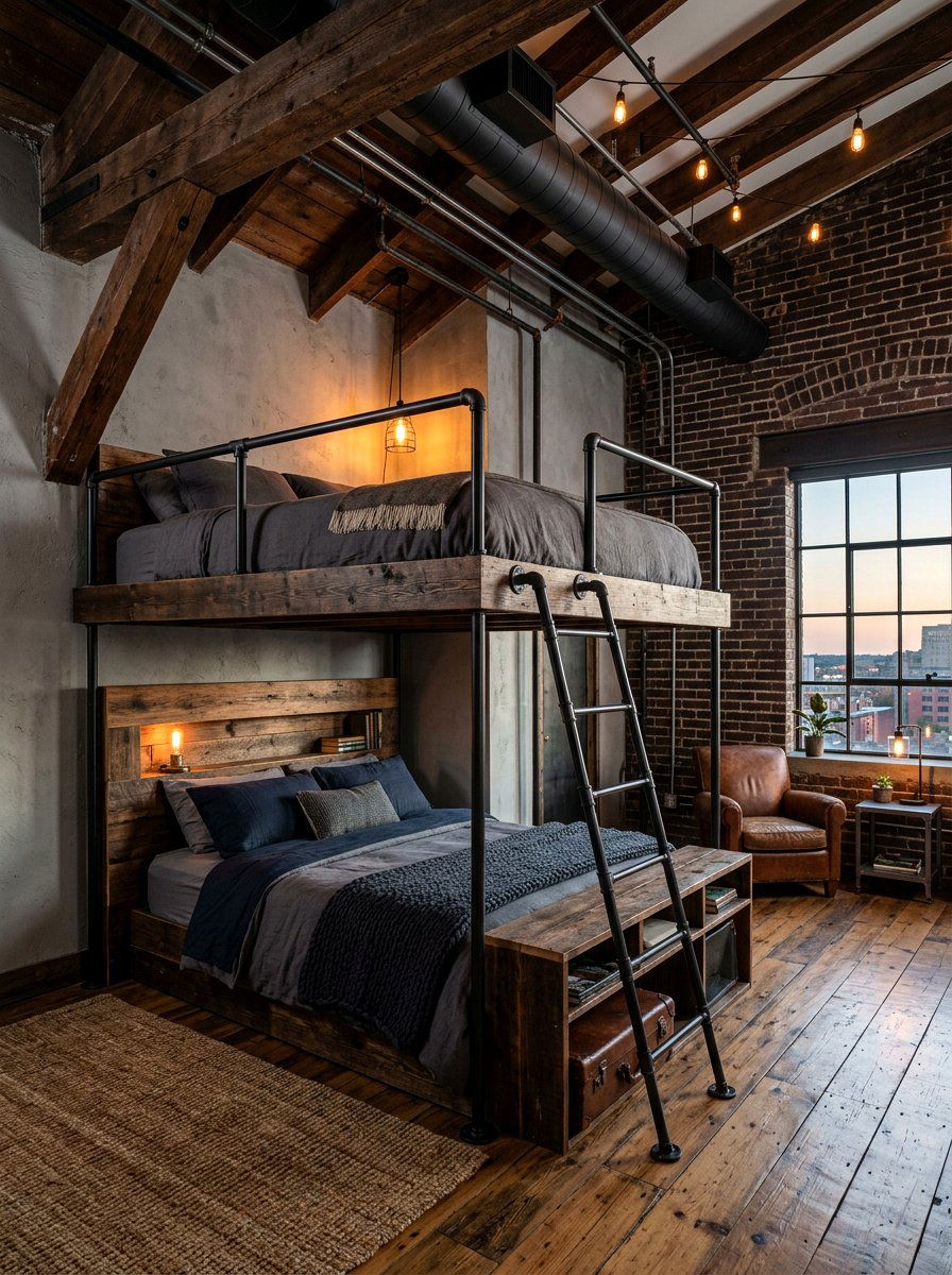 Industrial Style Attic Bunk - 30 attic bunk room ideas