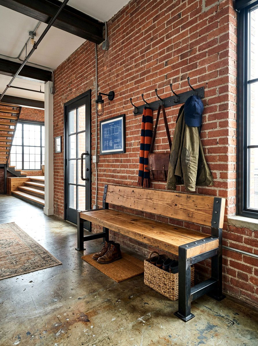 Industrial Style Bench - 30 modern entryway ideas