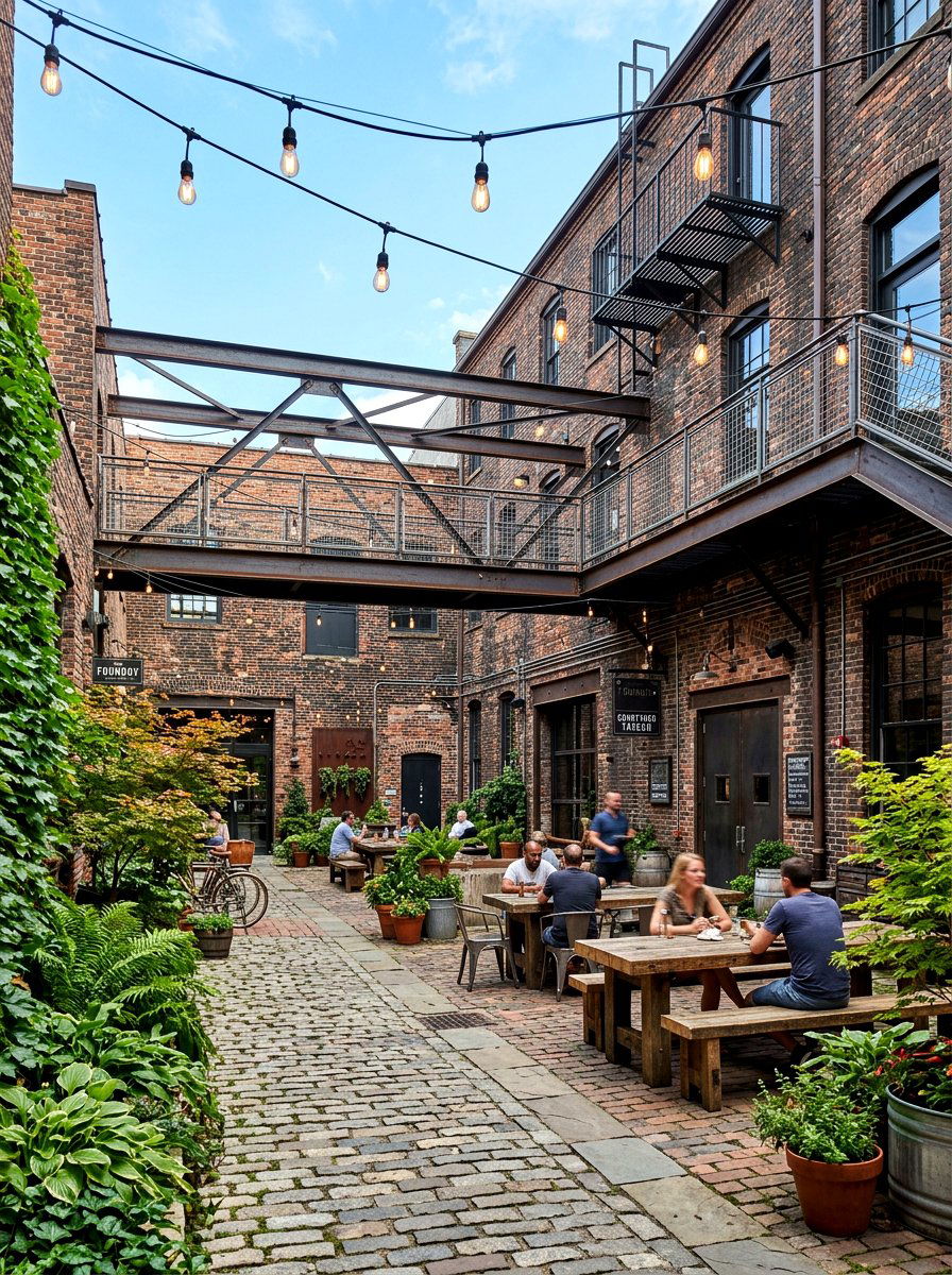 Industrial Style Brick Courtyard - 30 brick courtyard patio ideas
