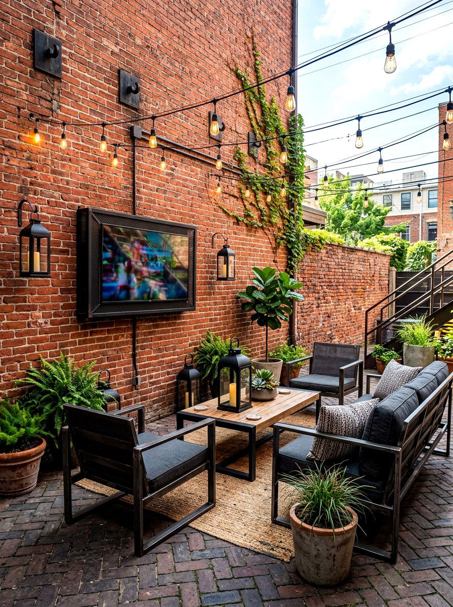 Industrial Style Brick Patio - 30 outdoor movie patio ideas