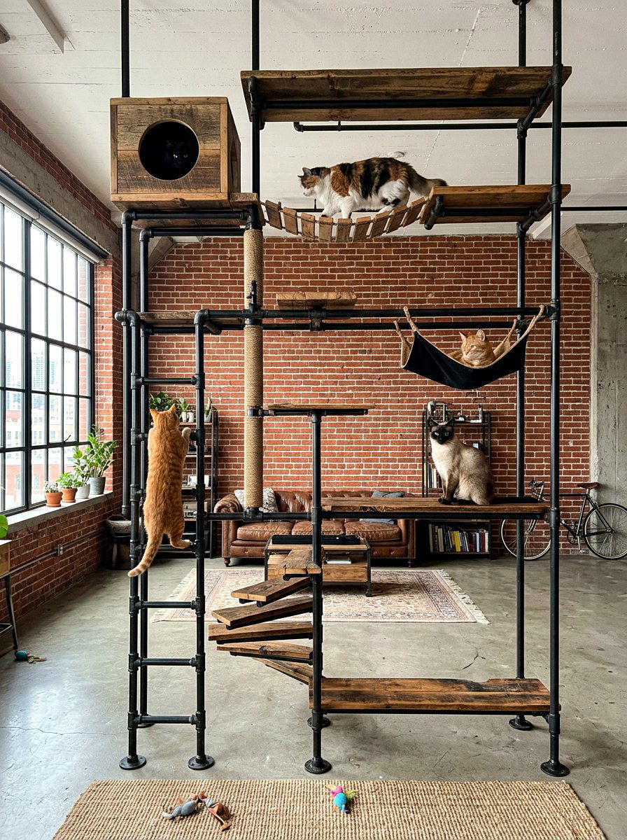 Industrial Style Cat Climbing Wall - 30 cat room ideas