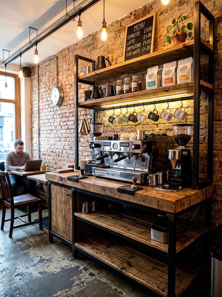 Industrial Style Coffee Station - 30 bedroom coffee corner ideas