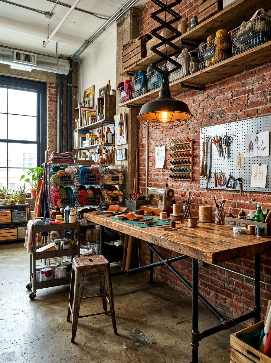 Industrial Style Craft Space - 30 crafting nook ideas